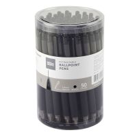 Retractable Ballpoint Pens With Grips, Medium Point, 1.0 mm, Black Barrels, Black Ink, Pack Of 50 Pens
