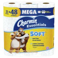 Charmin Essentials 2-Ply Soft Mega Toilet Paper Rolls, 15” x 5-1/4”, White, 330 Sheets Per Roll, Pack Of 12 Rolls