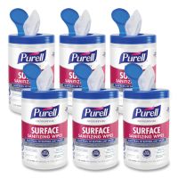 PURELL Foodservice Surface Sanitizing Wipes, 1-Ply, 10 x 7, Fragrance-Free, White, 110/Canister, 6 Canisters/Carton