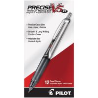 Pilot Precise V5 Liquid Ink Retractable Rollerball Pens, Extra Fine Point, 0.5 mm, Black Barrels, Black Ink, Pack Of 12
