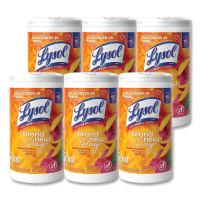 LYSOL Brand Disinfecting Wipes, 1-Ply, 7 x 7.25, Mango and Hibiscus, White, 80 Wipes/Canister, 6 Canisters/Carton